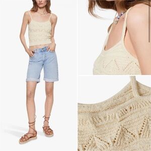 Mango MNG Knitted Cropped Top Ecru ivory cream open crochet knit tank